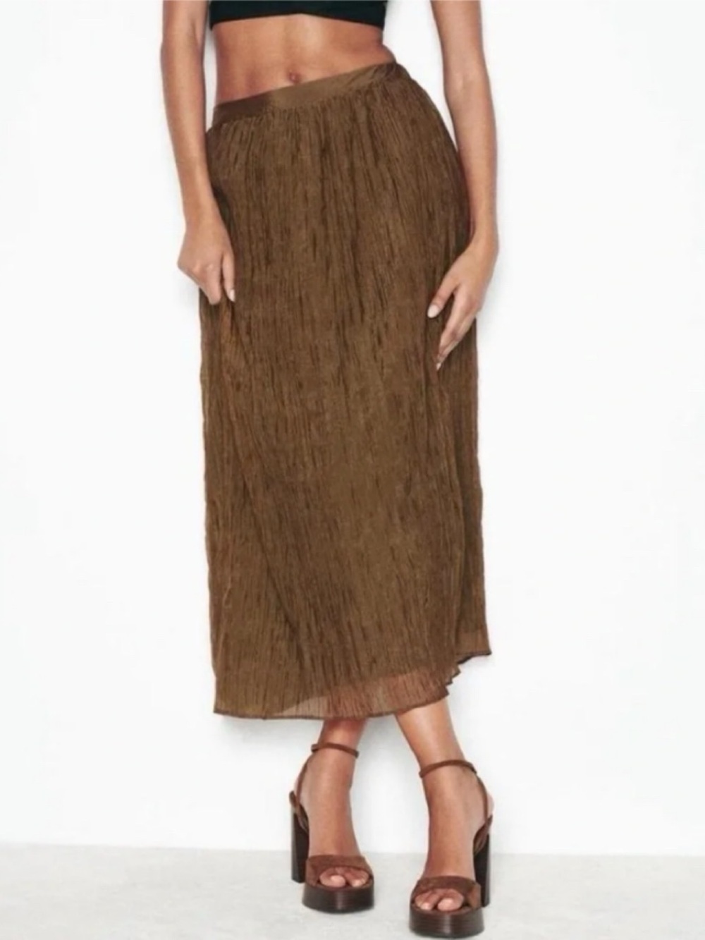 ZARA Olive Green Shimmering Midi Skirt - Women! 🫒